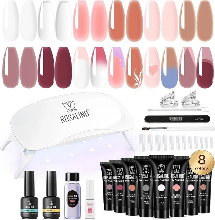 NEW $35 Nail Gel Kit w/UV Lamp & Tools w/8 Colours