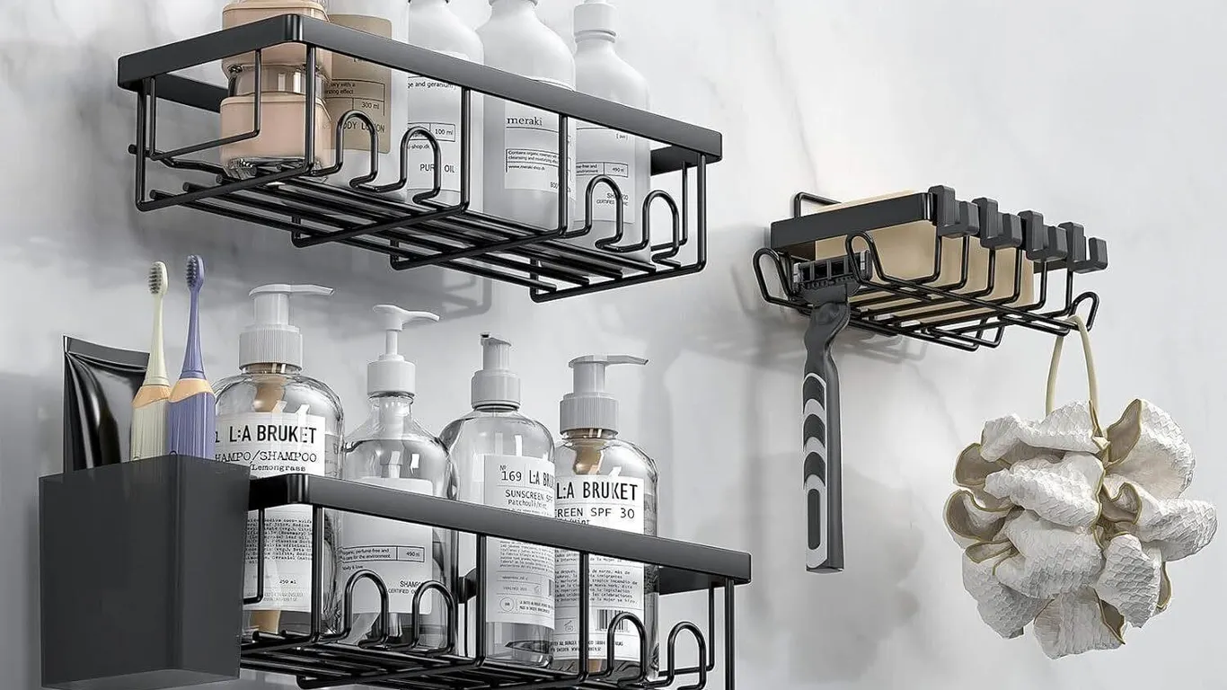 NEW 3PK Shower Caddy Organizer w/Hooks (No Drill)