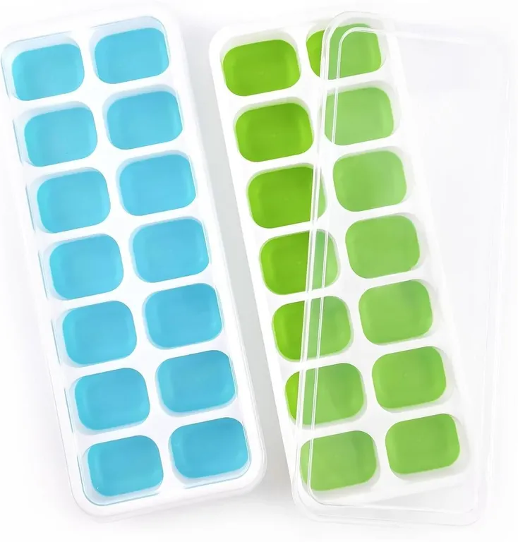 SEALED 2PK Flexible Silicone Ice Cube Trays w/Lids