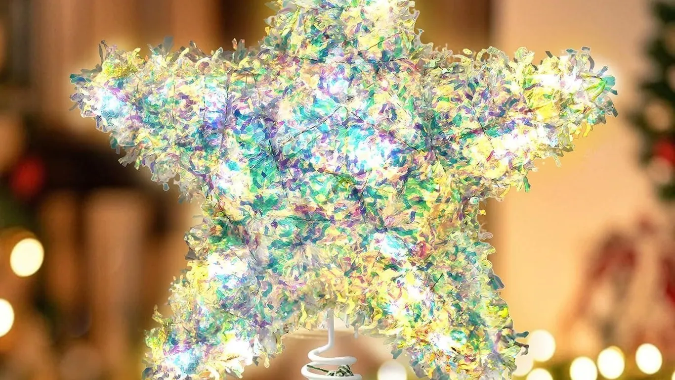 NEW 10" Iridescent X-Mas Tree Topper Warm Light