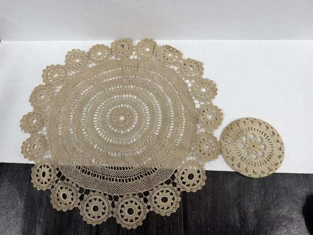 Round beige Handmade Crochet Doily Features