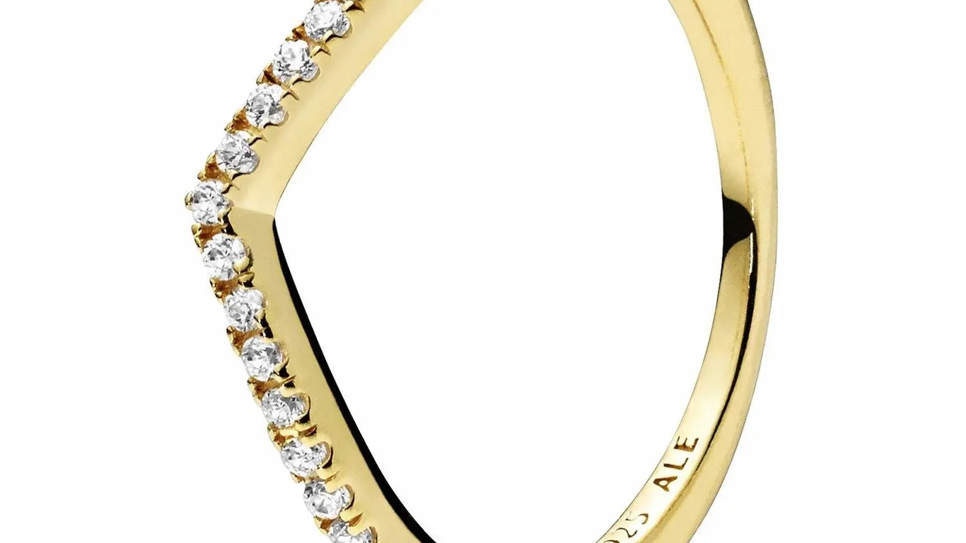 Pandora Sparkling Wishbone Ring Gold Size 54