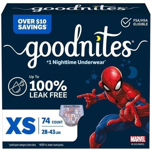 Goodnites Spider-Man Nighttime Underwear XS 74ct