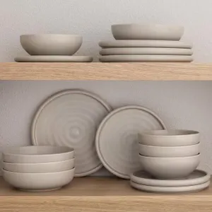 Bubble Dinnerware Set 16-Piece Washed Stone