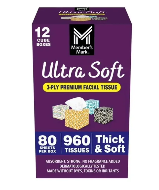 Ultra Soft 3-Ply Facial Tissues 12pk 80ct Boxes