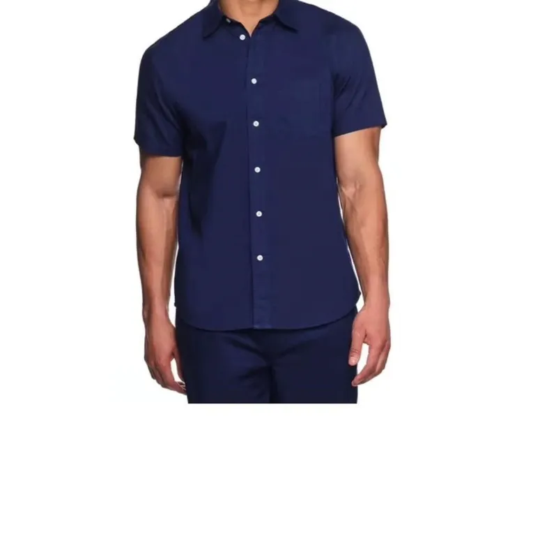 Lands End Mens Cotton Linen Button Up Shirt