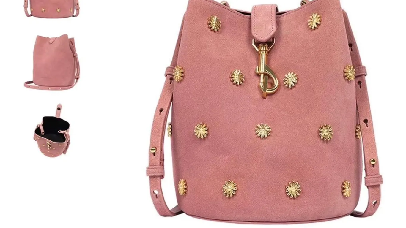 Coach Pink Suede Floral Studded Bucket Bag