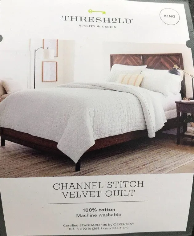 Threshold King Channel Stitch Velvet Quilt Cream