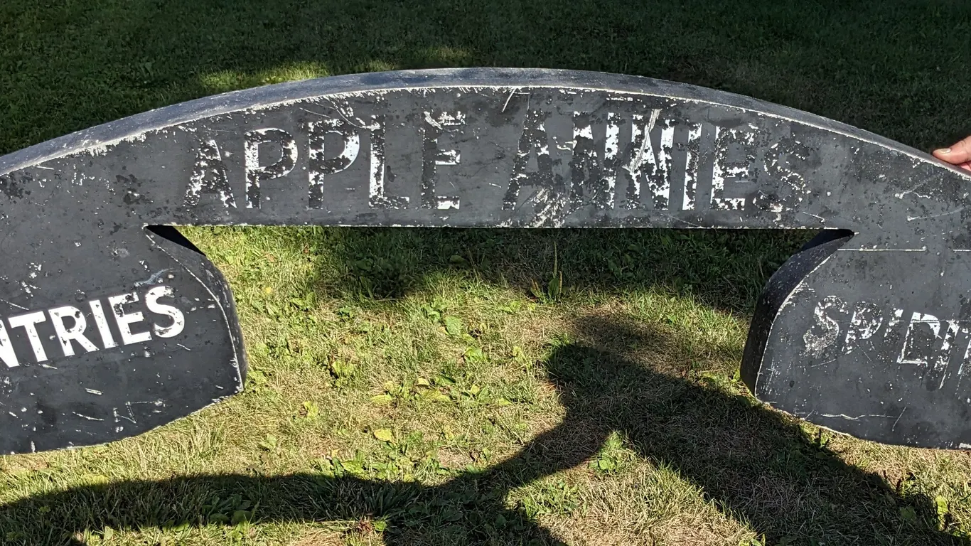 LARGE CAST ALUMINUM TELEPHONE RECEIVER SIGN APPLE ANNIES ENTRIES & SPIRITS