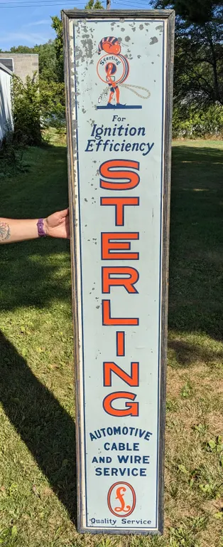 TIN SIGN STERLING OIL COMPANY AUTOMOTIVE CABLE AND WIRE SERVICE