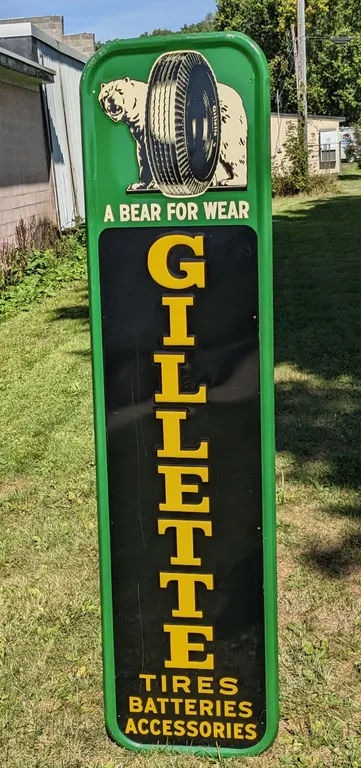 EMBOSSED TIN SIGN GILLETTE TIRES BATTERIES ACCESSORIES