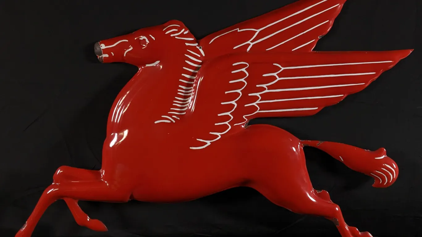 DIE CUT EMBOSSED PORCELAIN SIGN MOBIL PEGASUS