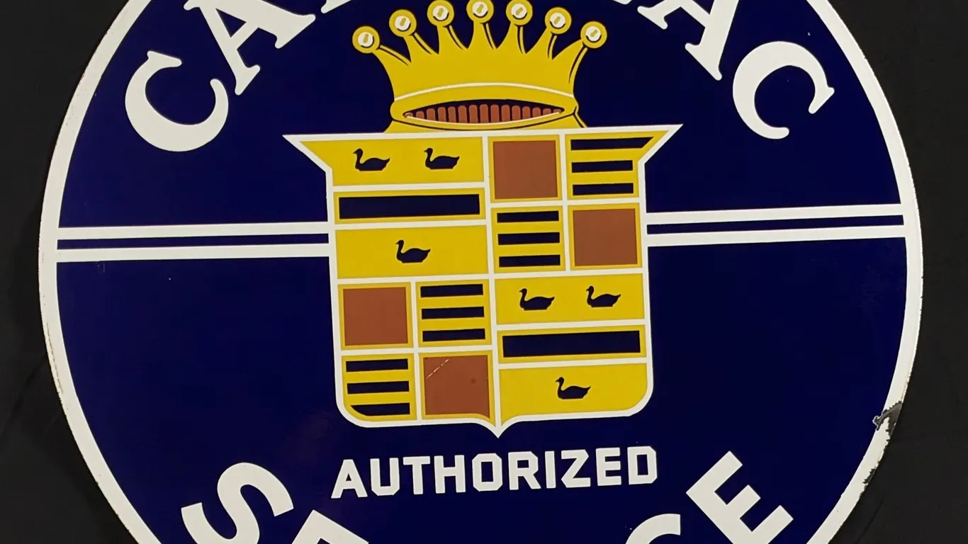 PORCELAIN SIGN CADILLAC AUTHORIZED SERVICE (2 SIDED)