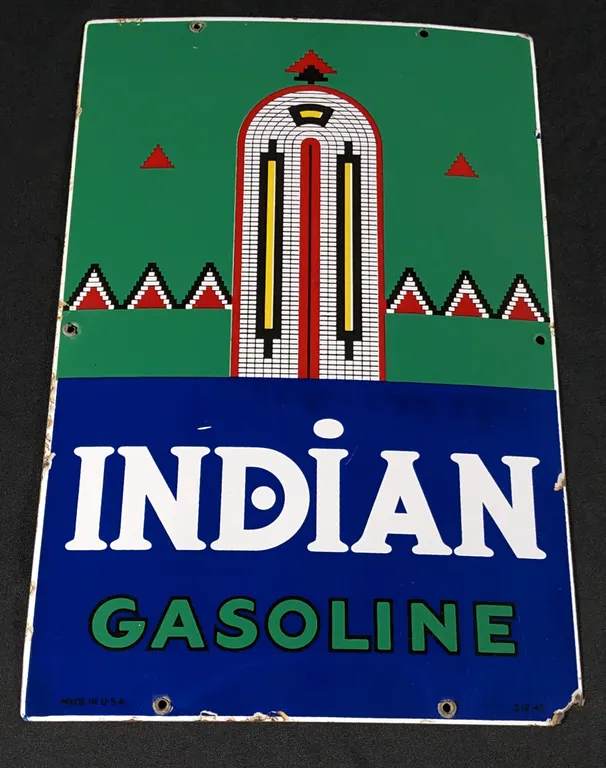 PORCELAIN GAS PUMP SIGN INDIAN GASOLINE