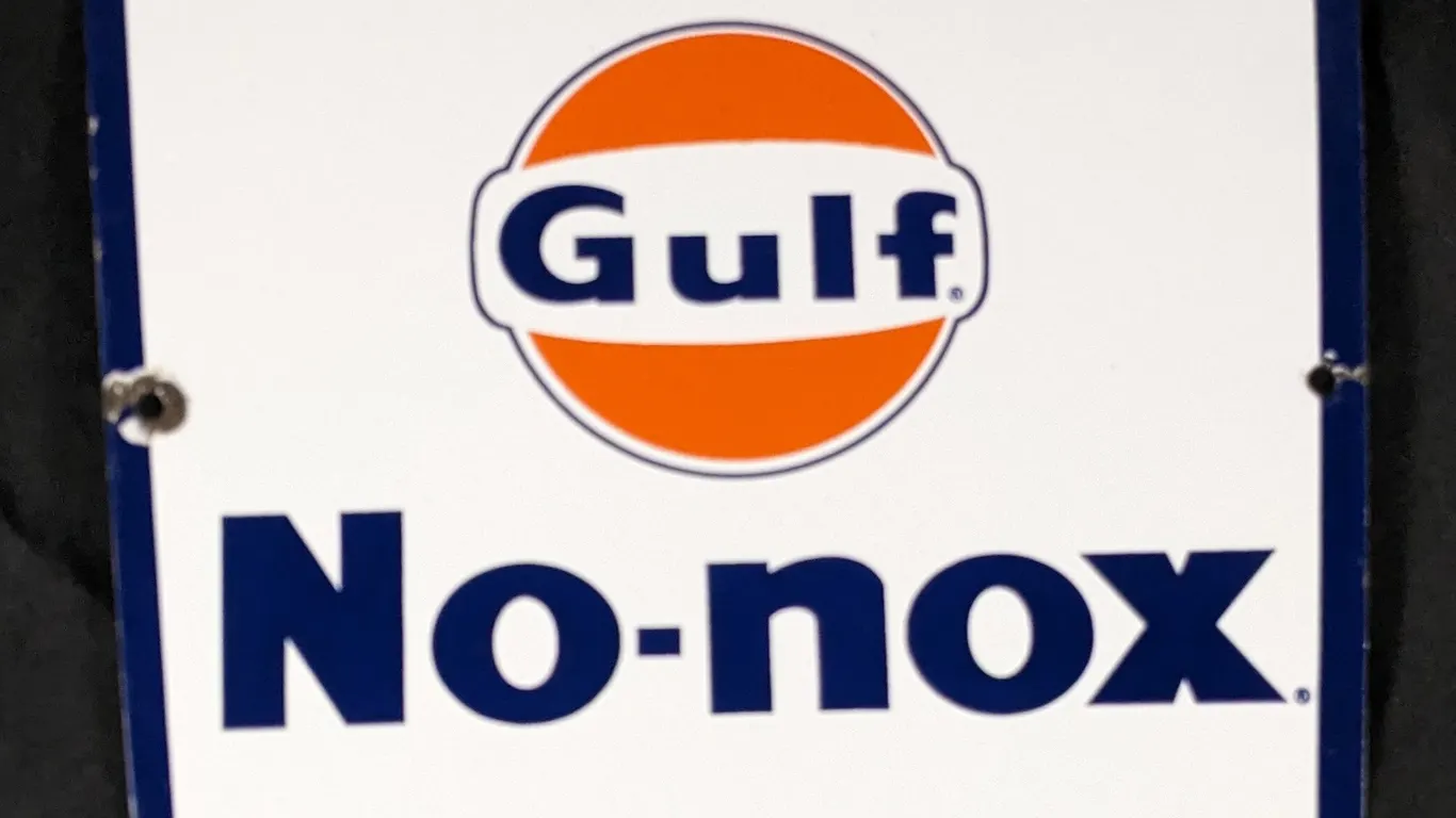 PORCELAIN GAS PUMP SIGN GULF NO-NOX GASOLINE