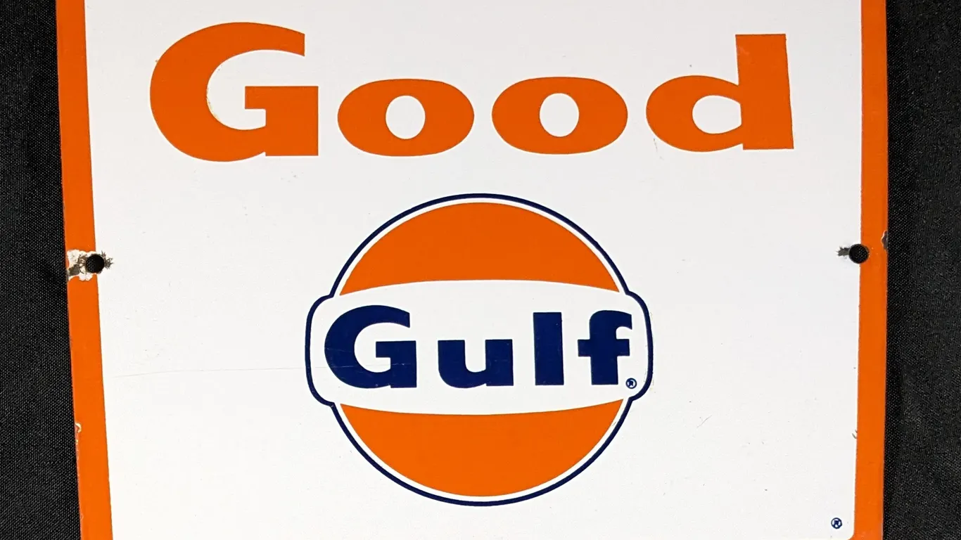 PORCELAIN GAS PUMP SIGN GOOD GULF GASOLINE