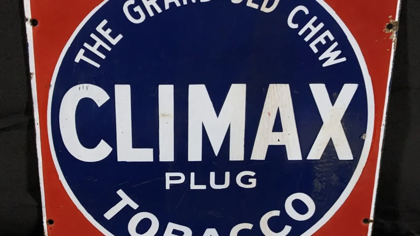 PORCELAIN SIGN THE GRAND OLD CHEW CLIMAX PLUG TOBACCO