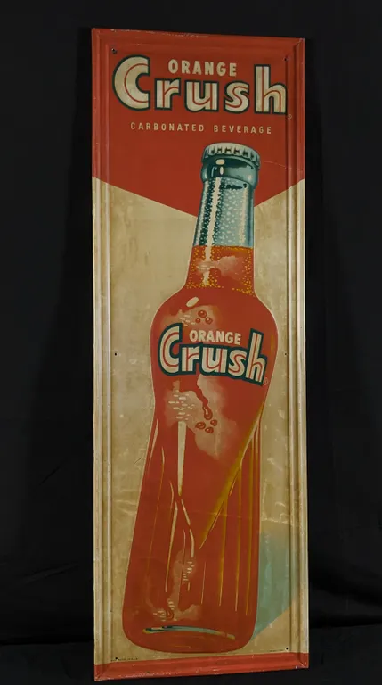 EMBOSSED TIN SIGN ORANGE CRUSH CARBONATED BEVERAGE