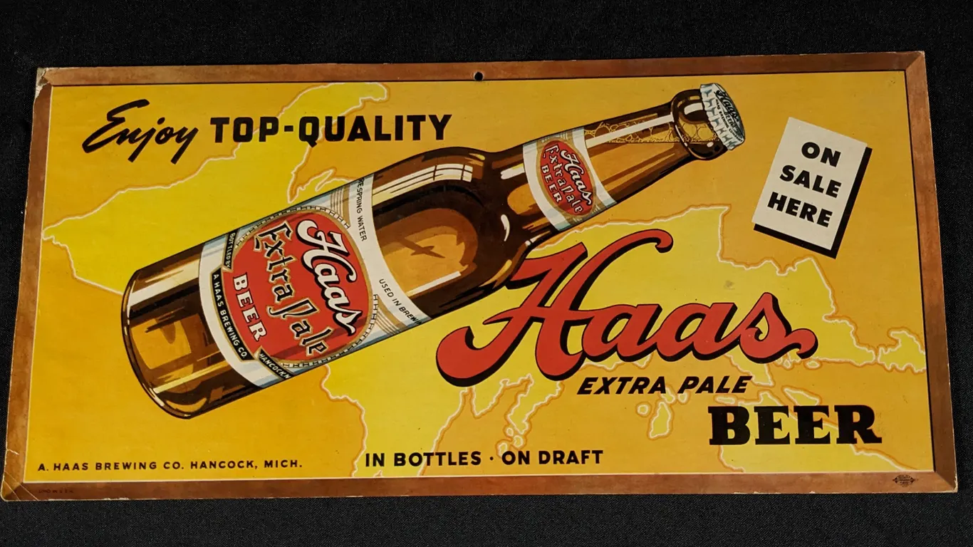 CARDSTOCK SIGN HAAS EXTRA PALE BEER ON SALE HERE HOUGHTON MICHIGAN