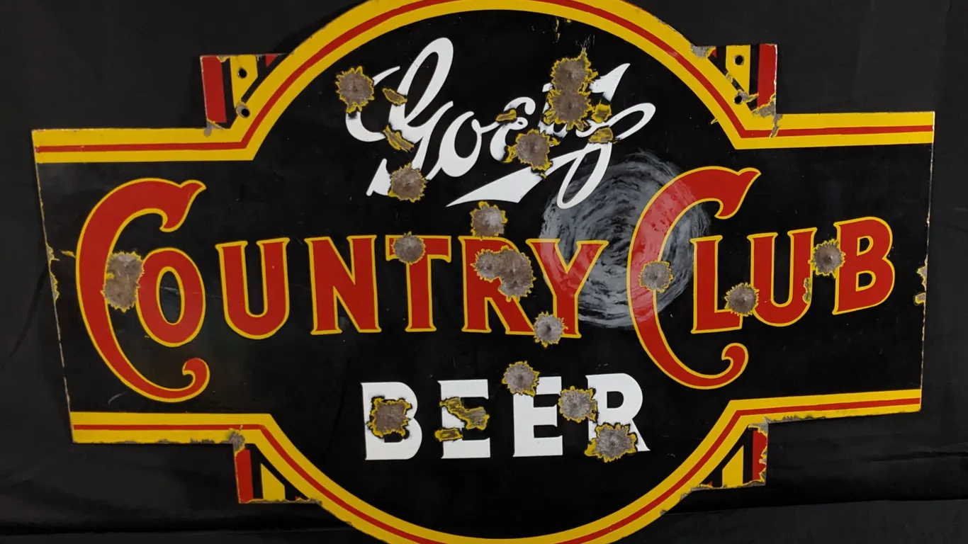 PORCELAIN SIGN GOETZ COUNTRY CLUB BEER (2 SIDED)