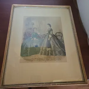 Antique framed hand colored lithograph, print.