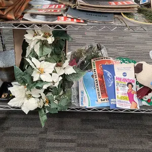 Items on Bottom Shelf Including LED Security Wall Light, Crystal Bowl, Tray, H2O Go! Swim Ring, Holi