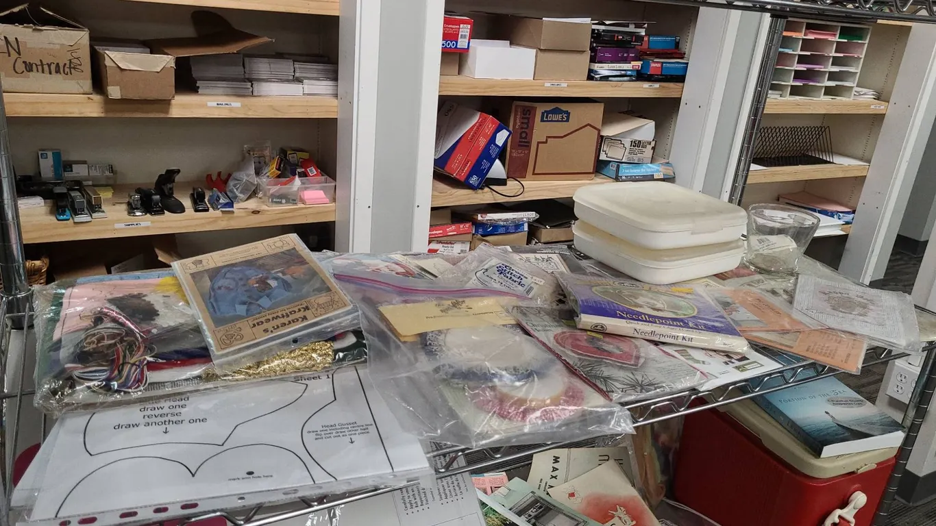 Needlepoint, Cross Stitch, and Sewing Kits and Patterns Collection on 3rd Shelf from Bottom
