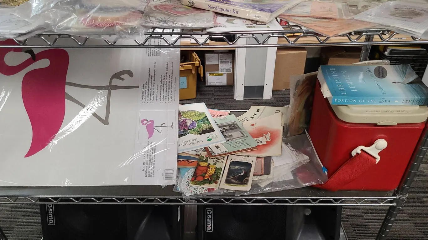 Ephemera, Craft Items, Cooler, and Collectibles from 2nd Shelf from Bottom of the 2nd Cart, Includin