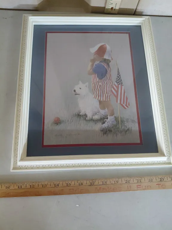 Vintage 4th Of July Child W/West Highland White Terrier Print 13.75"X15.75"
