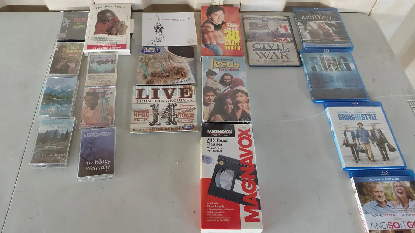 Assorted Bluray Movies, Music On CDs, Cassette Tapes, Etc., See Photos For Titles