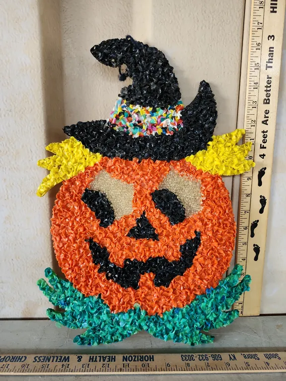 Vintage Halloween Melted Plastic Pumpkin 12"X16"