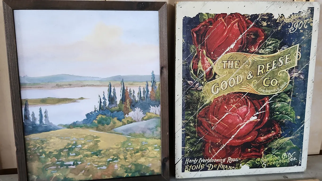 2 Wall Prints, Wood Frames