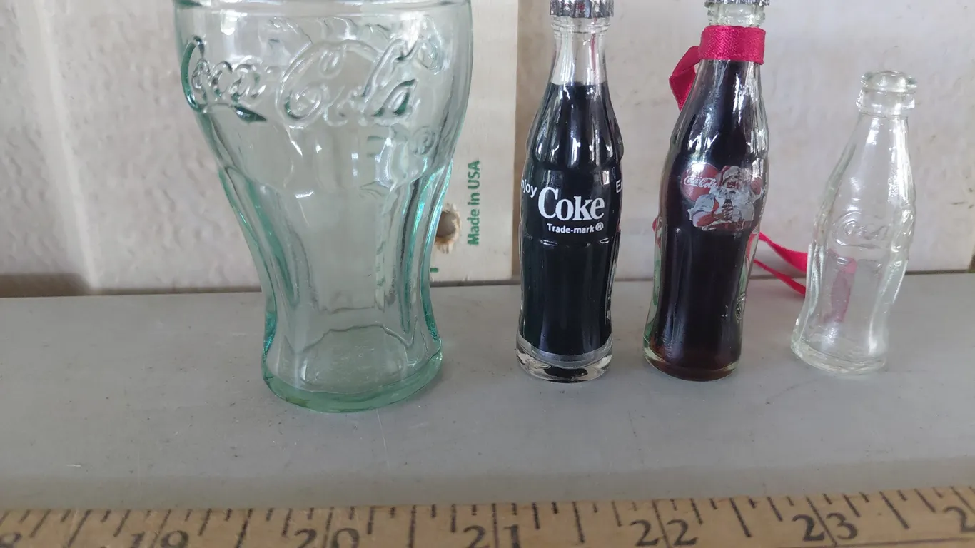 Miniature Coca Cola Glass & 3 Coca Cola Glass Bottles