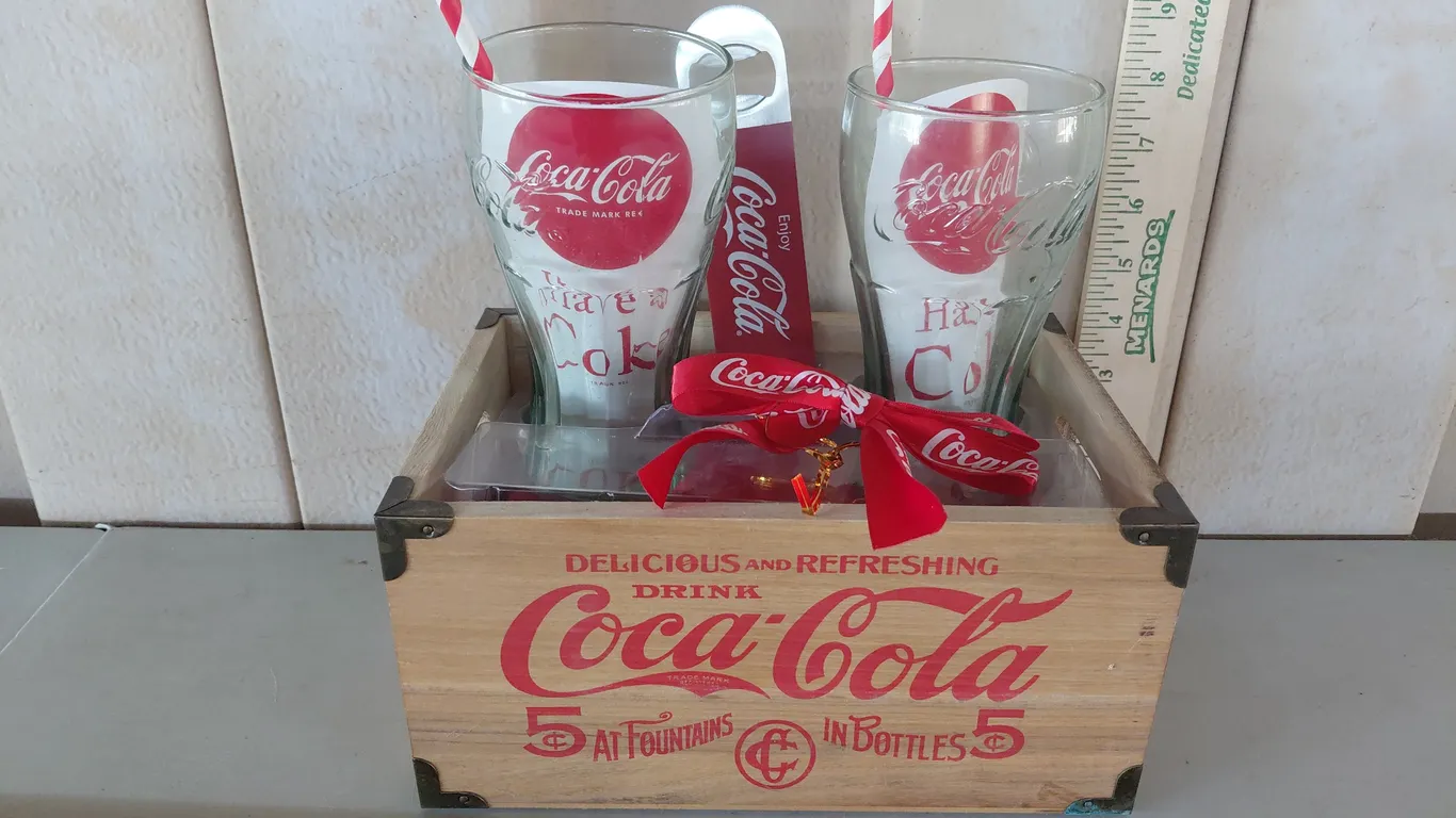 Coca Cola Gift Set, Wood Crate 9.25"X6.5"X4.5"