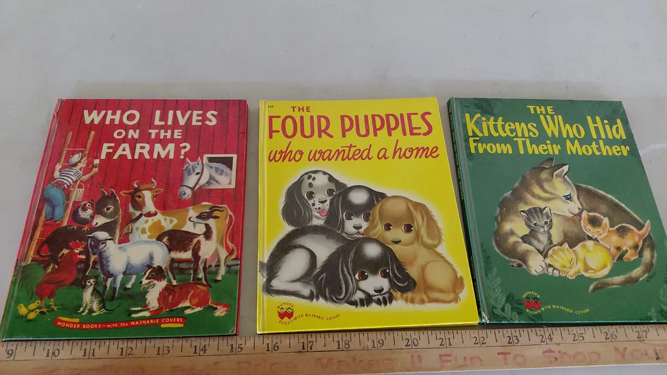 Wonder Books-1950 The Kittens Who Hid From Their Mother, 1950 The 4 Puppies Who Wanted A Home, & 194