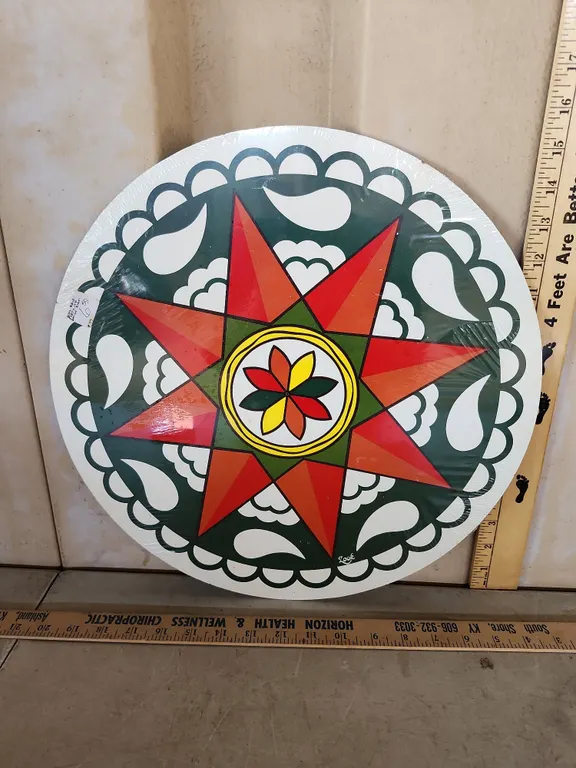 1992 Handcrafted By Jacob Zook Hex Strops "Home Of The Hex Sign" Sun, Rain, & Fertility 15.5"