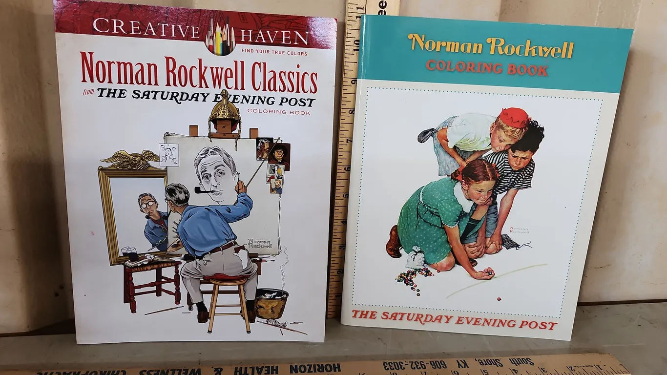 2 Norman Rockwell Coloring Books, Appear New Unused