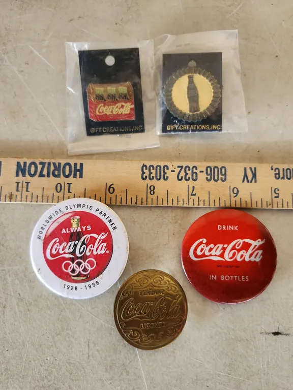 5 Vintage Coca Cola Pins/Brooches-One Is A Vendor License Pin