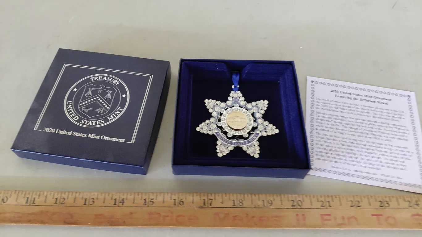 2020 Nickel Treasury United States Mint Ornament W/Box & Paper
