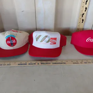 3 Vintage Coca Cola Hats, Some Discoloration/Minor Stains