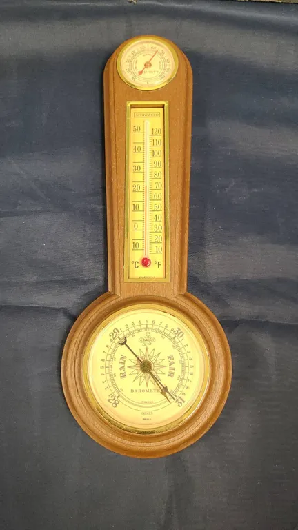 Springfield Wall-Mounted Weather Station with Barometer, Thermometer, and Hygrometer, Woodgrain Fini