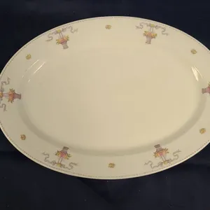 O.P. Co. Syracuse China Oval Platter with Floral Basket and Ribbon Motif, Early 20th Century Tablewa