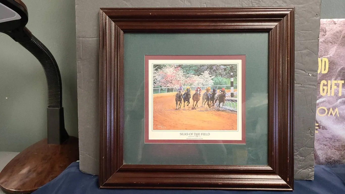 Silks of the Field Signed Mary S. Nickell Horse Racing Art Print, Keeneland Race Course, Matted and