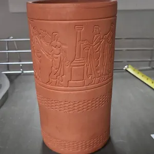 Ceramic Terracotta Wine Cooler Depicting Classical Figures with Bacchanalian Motifs and Embossed Sea