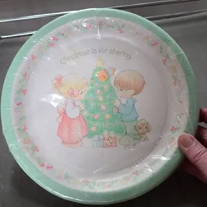 1993 Precious Moments Hallmark Christmas Is for Sharing Paper Plates, Set of 8, Holiday Tree Design,