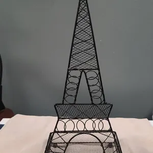 Eiffel Tower Shaped Metal Jewelry Stand for Earrings, Necklaces, and Bracelets with Mesh Storage Tra