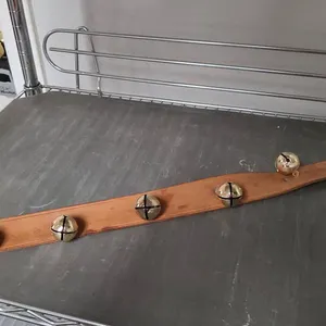 Leather Strap with Five Sleigh Bells and Metal Ring Attachment, Includes Noted Measurements in Photo