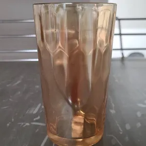 Amber-Colored Pressed Glass Tumbler with Honeycomb Patterned Sides and Cylindrical Shape, Mid-20th C