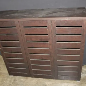 Slatted Wood Console Cabinet