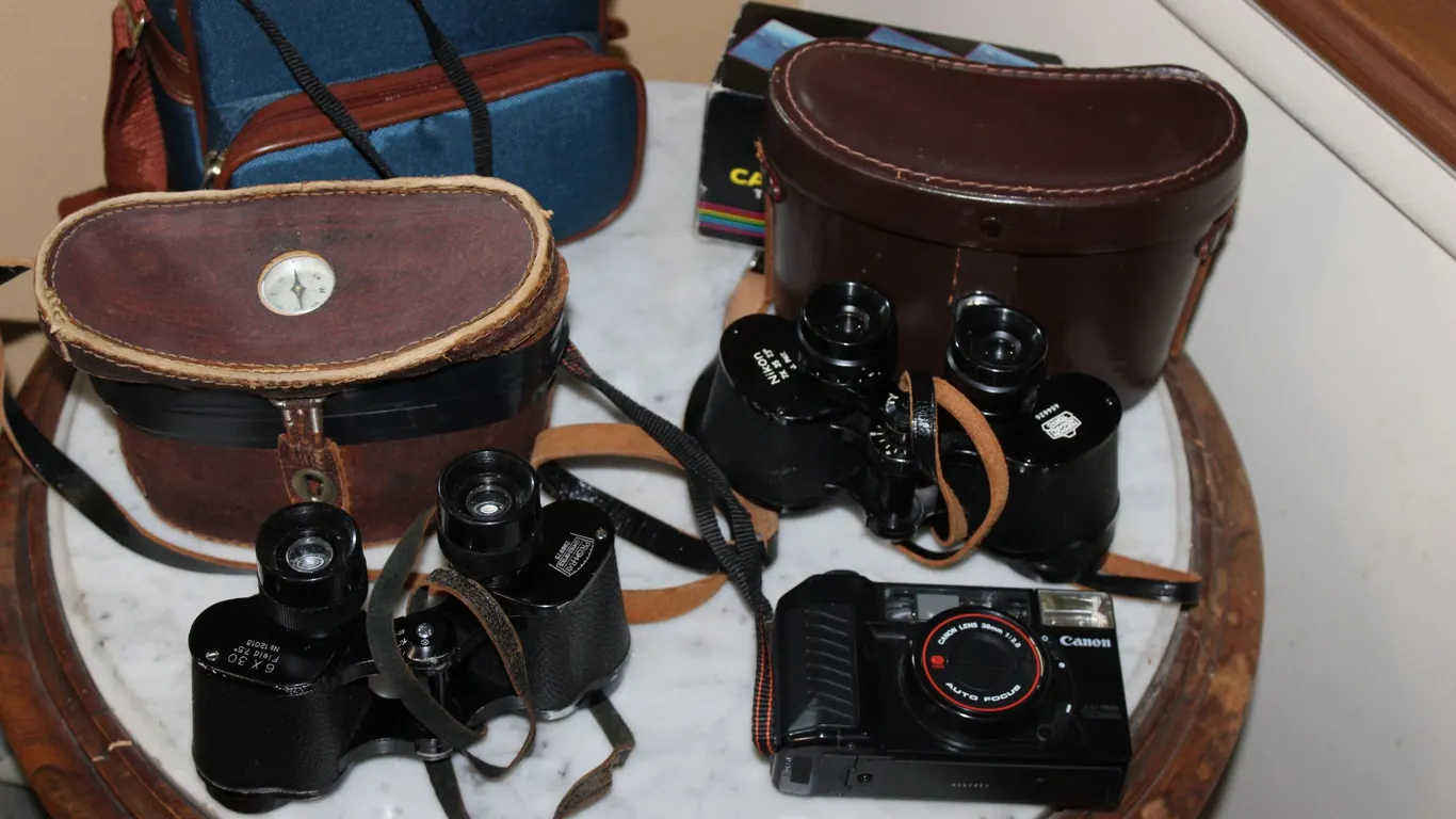 Binoculars, Canon Camera & Projector Screen